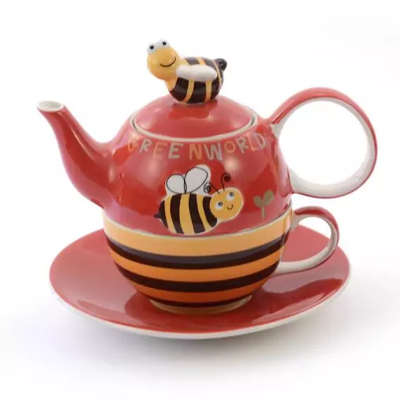 Biene Teekanne + Tasse + Untertasse